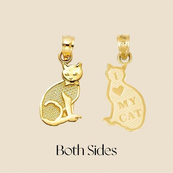14k Solid Gold Cat Charm | Dainty Cat Pendant | Fine Jewelry by Tehrani Jewelry - Picture 2 of 5